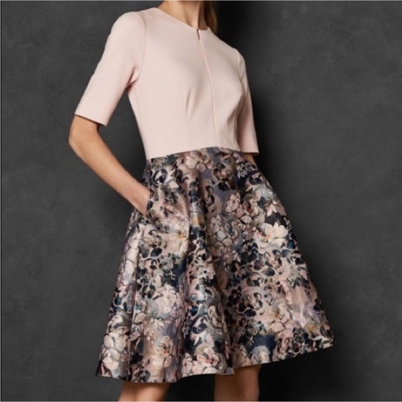 Ted Baker London Dresses & Skirts - Ted Baker Armalia Pink Floral Jacquard Skater Dress Size 2